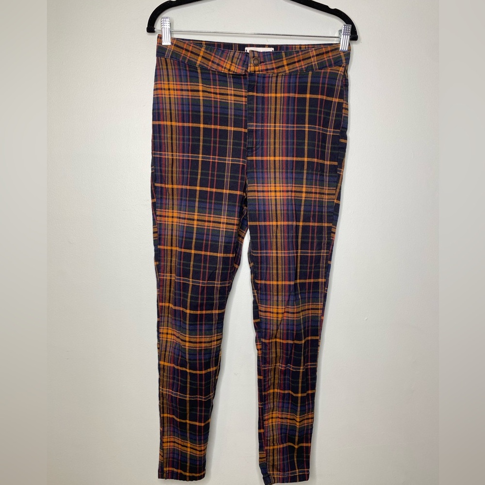 We The Free People Pants Size 30 Orange Plaid Print Skinny